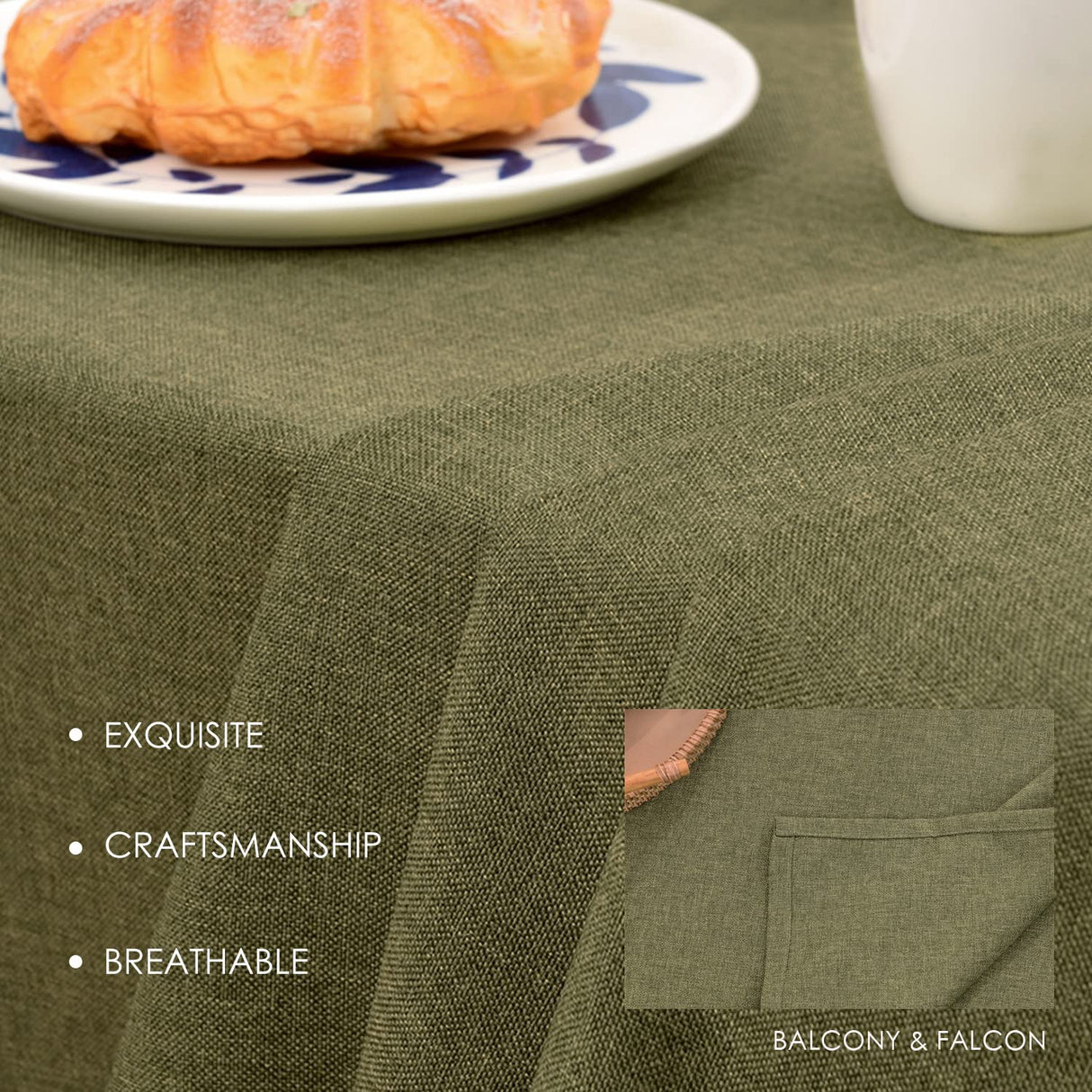 BALCONY & FALCON Table Cloth for 6 Foot Rectangle Tables – Waterproof, Wrinkle-Free Farmhouse Tablecloth for Dining, Kitchen, Wedding, Baby Shower & Christmas Holiday Gatherings (Olive, 55" x 95")