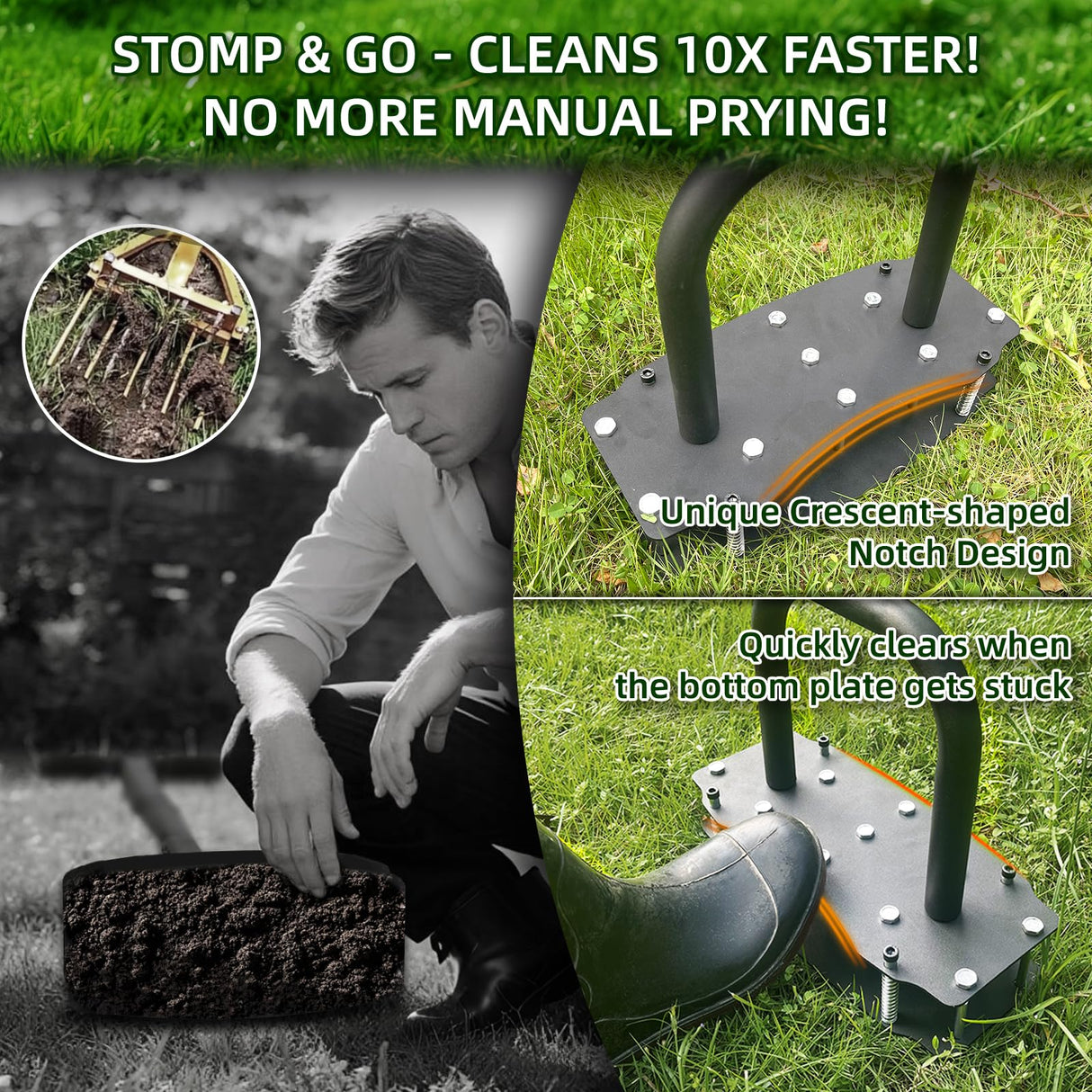 AHXPOCF Manual Lawn Aerator Tool, 11 Spike Steel Aerator for Yard