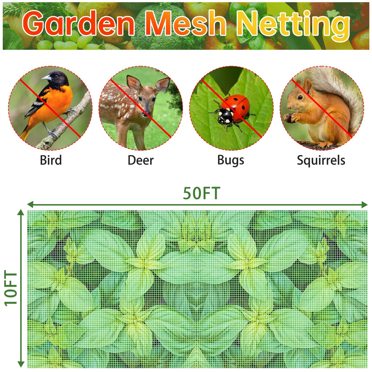 Garden Netting 10x50FT 2 Pack Ultra Fine Mesh, Insect Barrier Bird Netting for Garden Protection, Insect Bug Netting Garden Net for Protecting Plants Vegetables Flowers Fruits