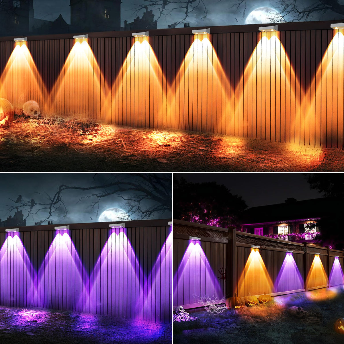 Brizled Halloween Fence Lights Solar Powered, 8 Pack Color Changing Lights