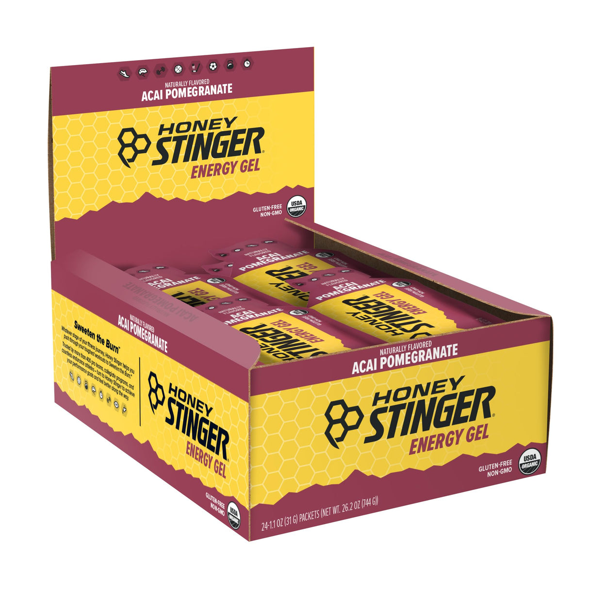 Honey Stinger Organic Acai Pomegranate Energy Gel, Gluten Free & Caffeine Free, for Exercise, Running and Performance, Sports Nutrition for Home & Gym, Pre and Mid Workout, 24 Pack, 26.4 Ounce