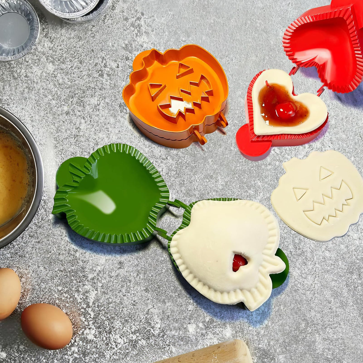 9PCS Mini Hand Pie Molds, Christmas Dough Presser Pocket Pie Molds Fits All Kinds of Festivals and Parties (Multicolor Green, mini)