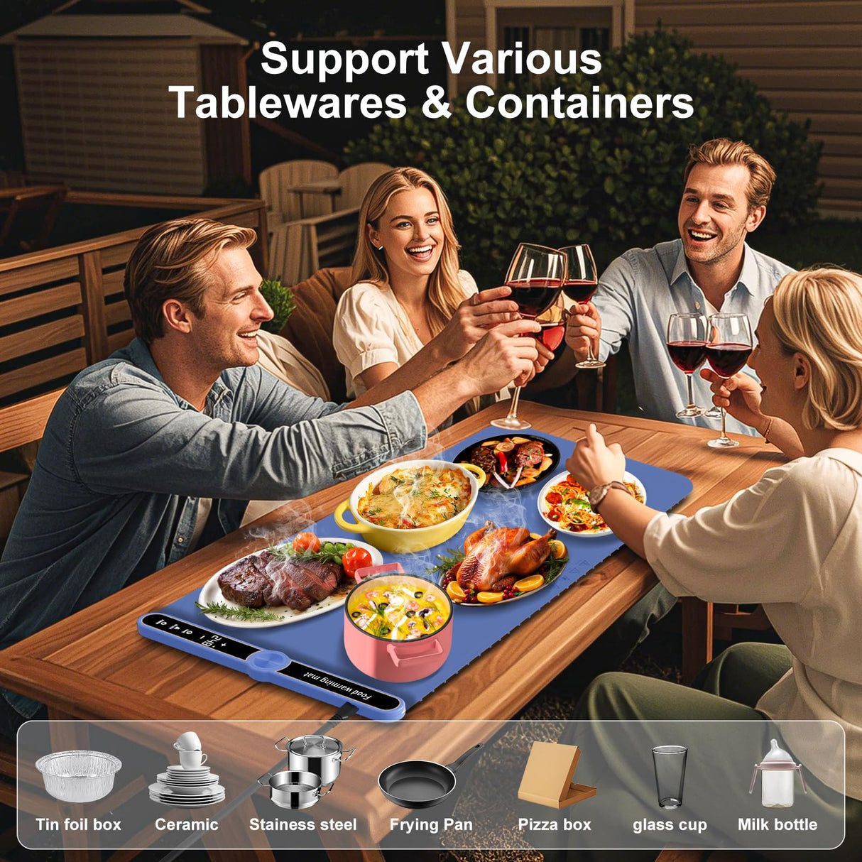 Electric Silicone Food Warmers for Parties Buffet XXL 40”X15” Extra Extra Large Food Warming Mat Keep Food Warm Last 18H Even Heating 104F to 248F with Child Lock Easy Clean
