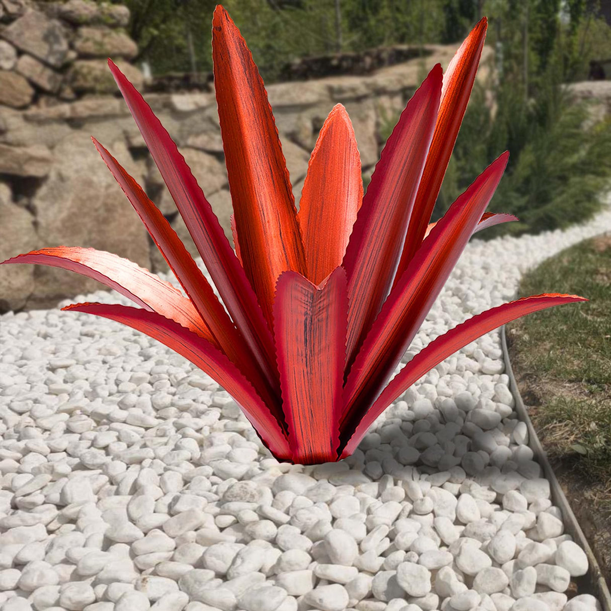 HYDMLSL Large Tequila Rustic Sculpture, Rustic Metal Agave Plants for Outdoor Patio Yard Mexican Plant Garden, Agave Outdoor Lawn Ornaments Yard Stakes (Red 1pc)