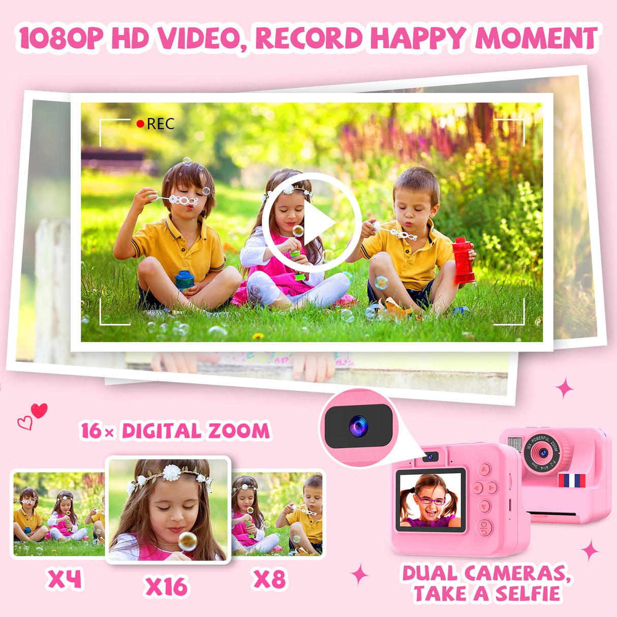 Yosfeng Instant Print Camera for Kids - Christmas Birthday Girls Gifts for Age 3 4 5 6 7 8 9 10 Year Old, 2.4 Inch Screen Kids Instant Camera, Kid Digital Video Cameras Toys with 32 GB SD Card