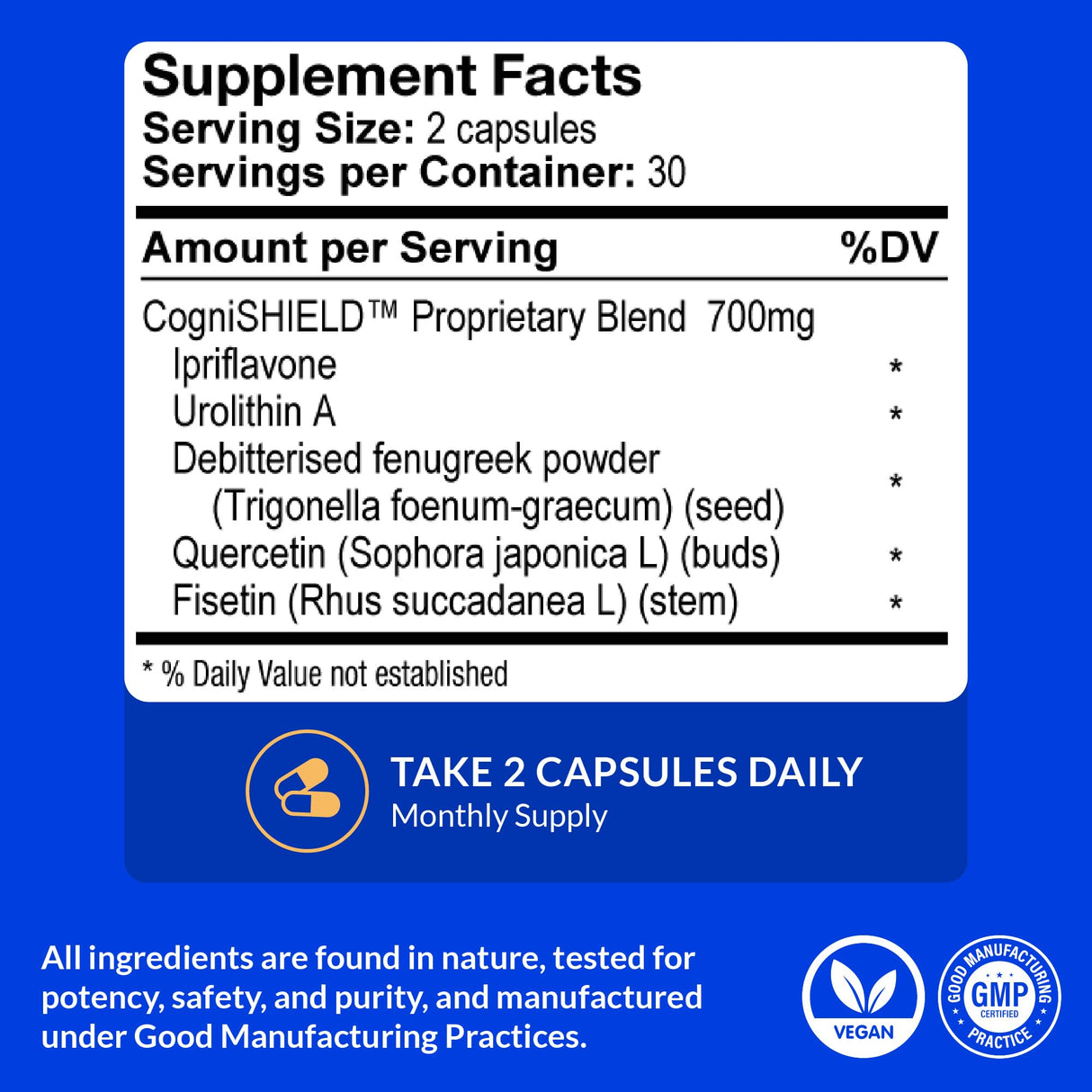 CogniSHIELD Brain Health Supplement - 60 Count - Support Strong Memory, Recall - Protect Against Normal Age-Related Cognitive Decline