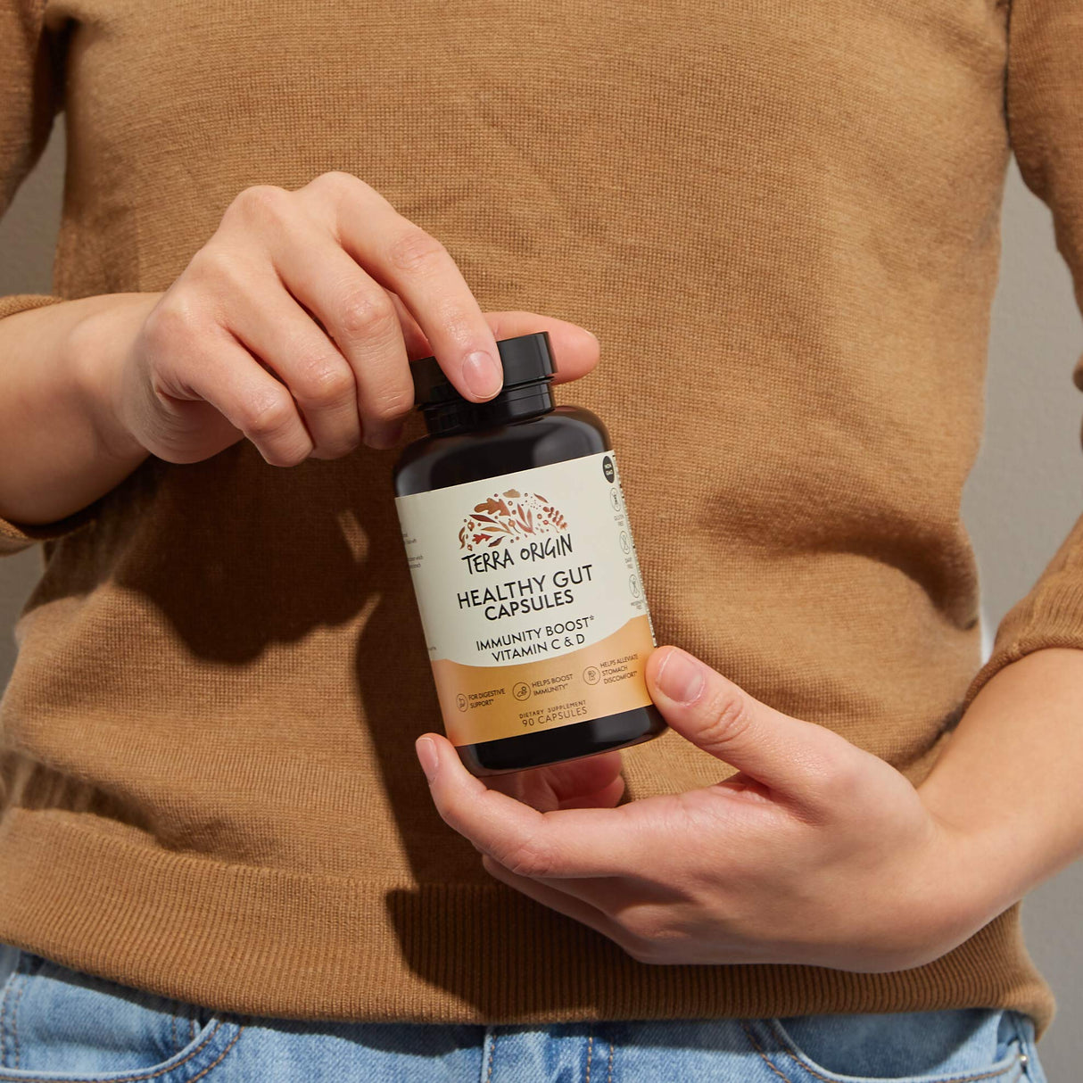 TERRA ORIGIN Healthy Gut Capsules with Immunity Boost | 90 Capsules | Non GMO, Gluten Free, Dairy Free | Digestive Support for Men and Women