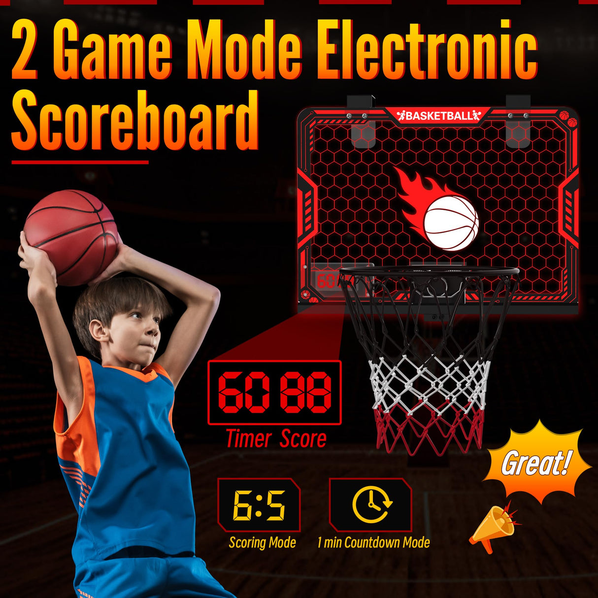 ZIZZ Indoor Basketball Hoop for Kids: Over The Door Basketball Hoop with LED Light & Scoreboard Mini Basketball Hoops with 3 Balls Christmas Birthday Toys Gifts for 5 6 7 8 9 10 11 Year Old Boys Girls