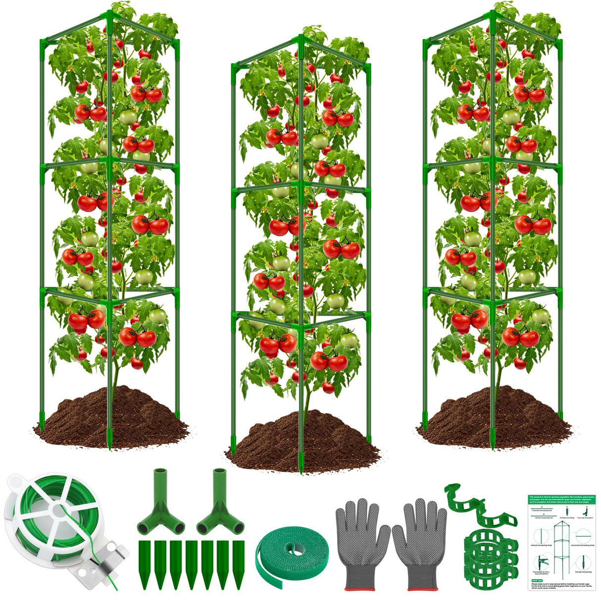 3 Packs Fiberglass Tomato Cages for Garden, 56 Inch Tall Tomato Plant Support, Adjustable Tomatoes Stakes Plant Climbing Trellis for Garden Vegetables Fruits, Tomatoes Support Cages with Clips