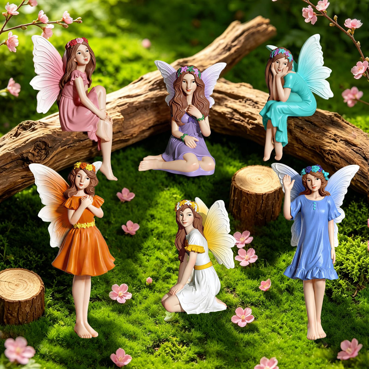 Exasinine 6 Pcs Fairy Figurines Mini Garden Fairies Fairy Garden Accessories for Outdoor Yard Home Decoration