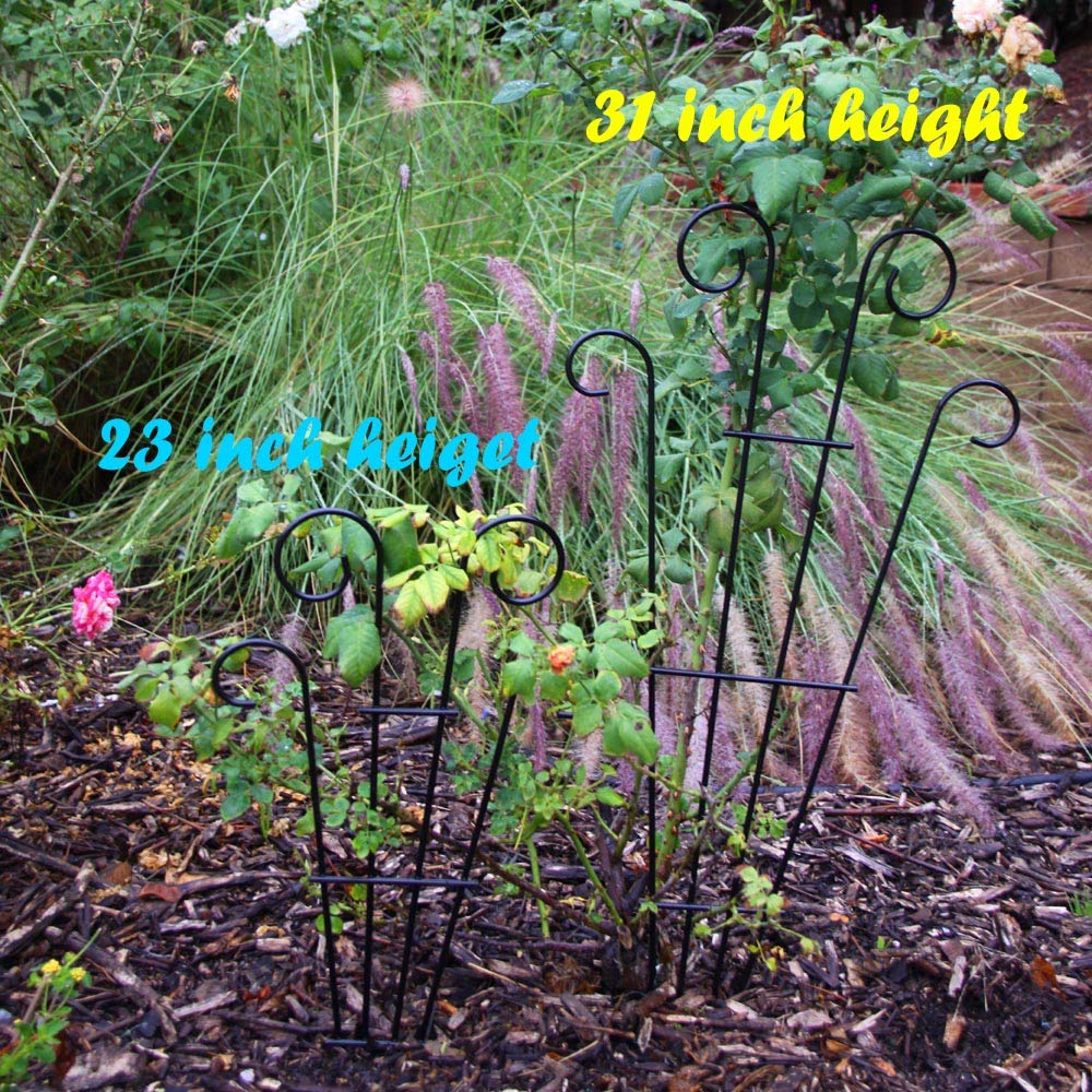 2 Pack 31 Inch Black Coated Wave Pot Metal Trellis Stakes for Climbing Plants Patio Plant Support for Outdoor,Rose, Vegetable Flower, Backyard