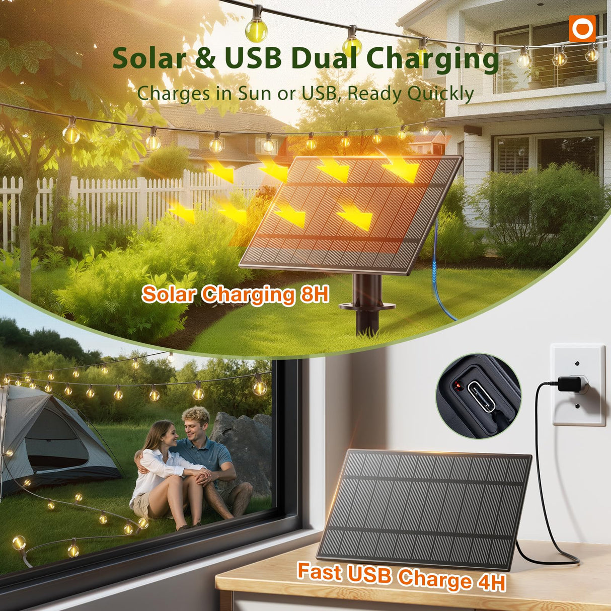 addlon 100FT Solar String Lights Outdoor with Remote, 54 LED Shatterproof Bulbs, USB Charging, 20+ Hour Runtime, Dimmable & Timable, G40 Waterproof Solar Lights for Outside Backyard Patio Garden Decor