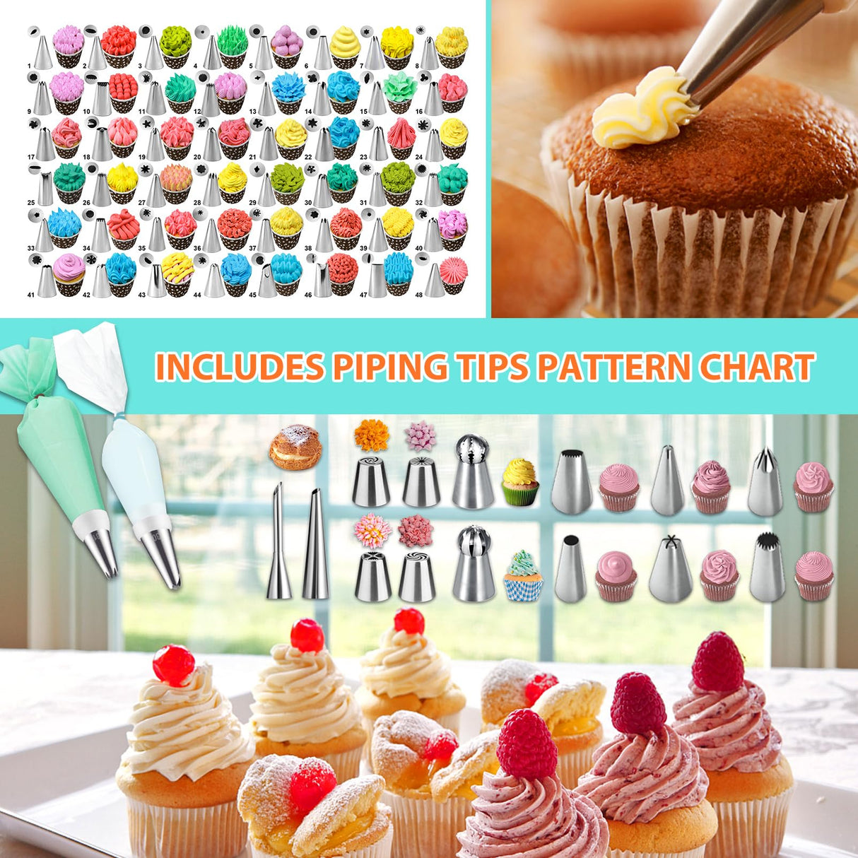 Cake Decorating Supplies Tools Kit: 358 pcs Baking Accessories with Storage Case - Piping Bags and Icing Tips Set - Puffs Christmas Cookie Cutters Cupcake Set for Beginners or Professional, Mint Green