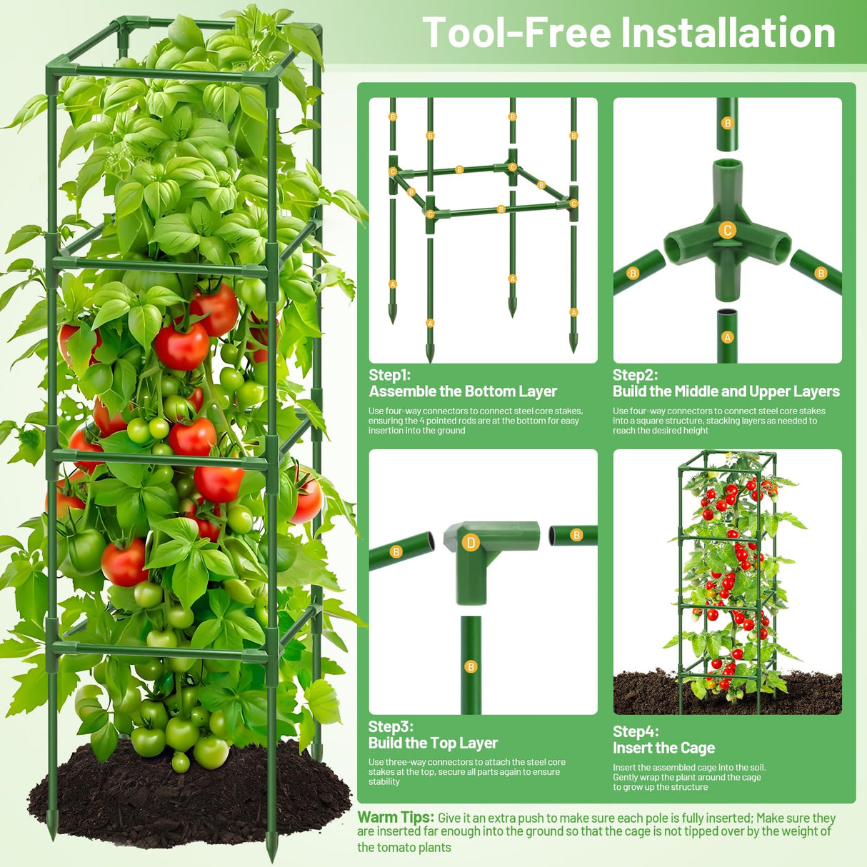 Legigo 6 Pack 60 Inch Tomato Cages for Garden, Heavy Duty Tomato Trellis