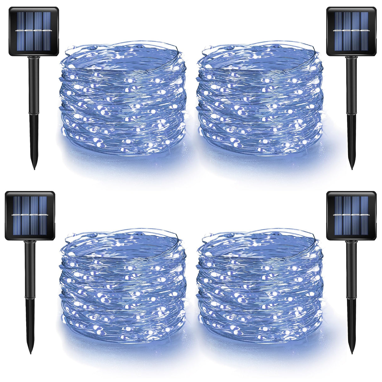 Dazzle Bright 4 Pack Solar String Lights Outdoor, Total 160FT 480LED Solar Powered Waterproof Fairy Lights 8 Modes, Silver Wire Lights for Christmas Patio Party Tree Yard Decoration (White)