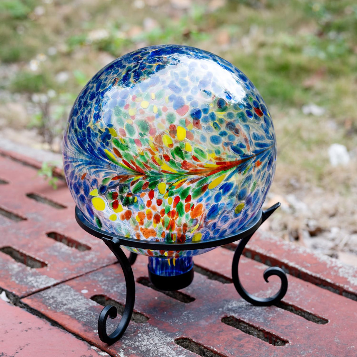 Metal Gazing Ball Stand for 10 or 12 Inch Balls, Low Short Wrought Iron Gazing Globe Display Stand Garden Sphere Holder, Fade and Weather Resistant Outdoor Decoration for Homes, Yards and Gardens