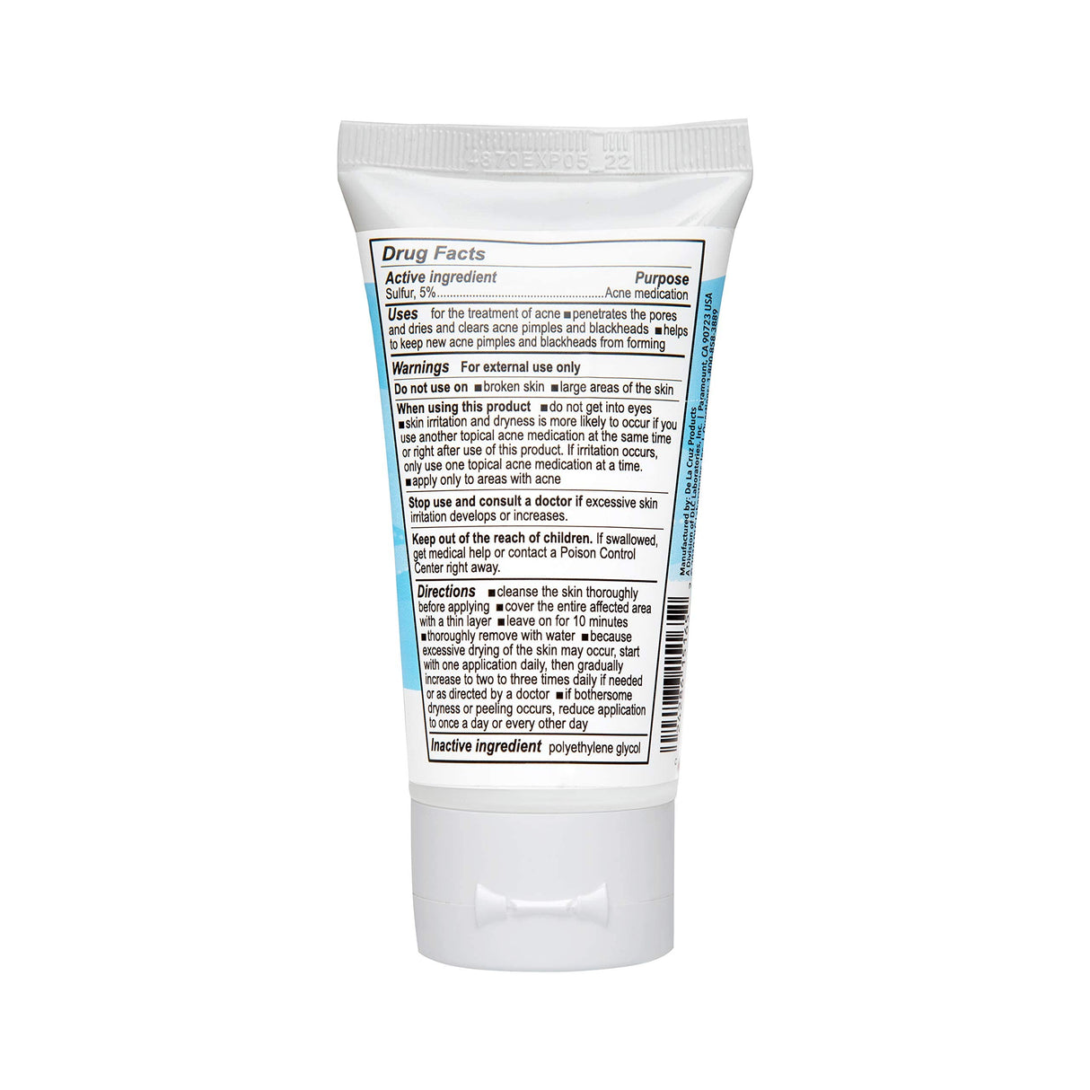 De La Cruz 5% Sulfur Ointment - Cystic Acne Treatment for Face and Body - Daily 10 Min Spot Treatment Mask - Safe and Effective Game Changing Hormonal Acne Treatment that Clears Up Pimples 2.6oz Tube