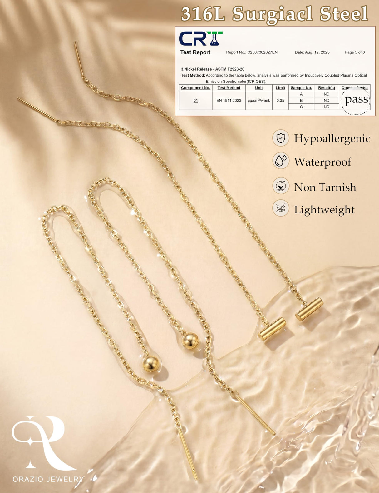 ORAZIO 6 Pairs Stainless Steel Chain Tassel Earrings for Women, Gold