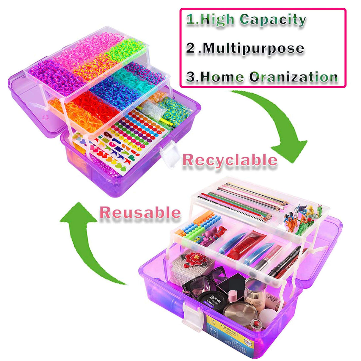 YITOHOP 15000+ Rubber Loom Bands, Mega Rubber Bands Bracelet Kit,Loom Bracelet Making Kit with 3 Layer Container,30 Colors,380 Beads,30 Charms,Clips, Hooks Tools for DIY Art Christmas Holiday Gift
