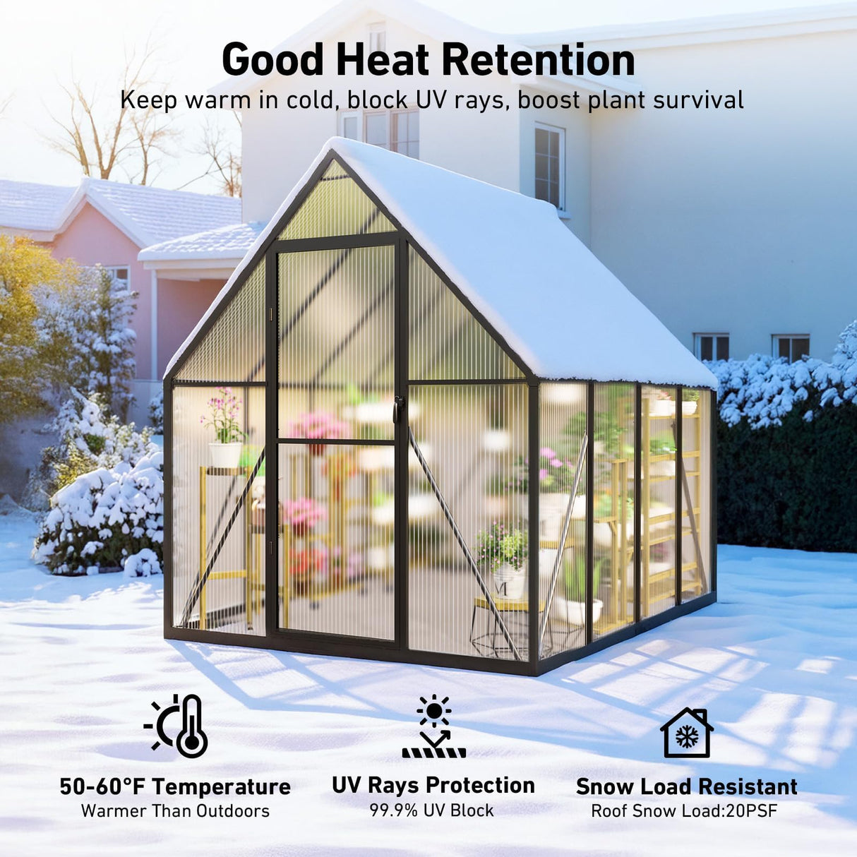 6x8 FT Greenhouse with Hygrometer, Greenhouses for Outdoors with Heavy Duty Aluminum Frame, Quick Setup Plant Gardening Green Houses for Outside with Lockable Door & Vented Roof Window