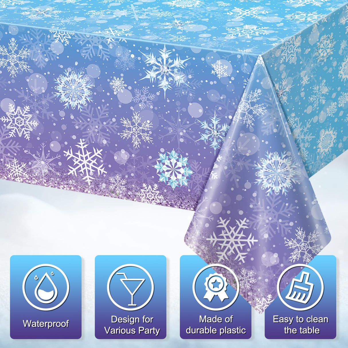 12Pack Winter Snowflake Plastic Tablecloth Decorations, Blue and Purple Snowflake Winter Wonderland Disposable Table Cover for Christmas Holiday New Year Party Supplies Decorations, 54x108 Inch