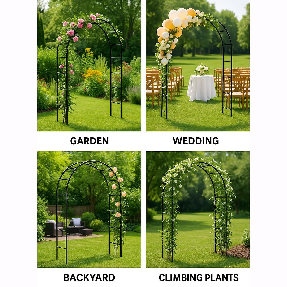 Thickened Tube Garden Arch,7.3ft Heavy-Duty Metal with 16mm Steel Tubes & 0.5mm Thickened Wall, Durable Outdoor Trellis for Climbing Plants,Roses,Garden Party,Ceremony & Decorations (Black)