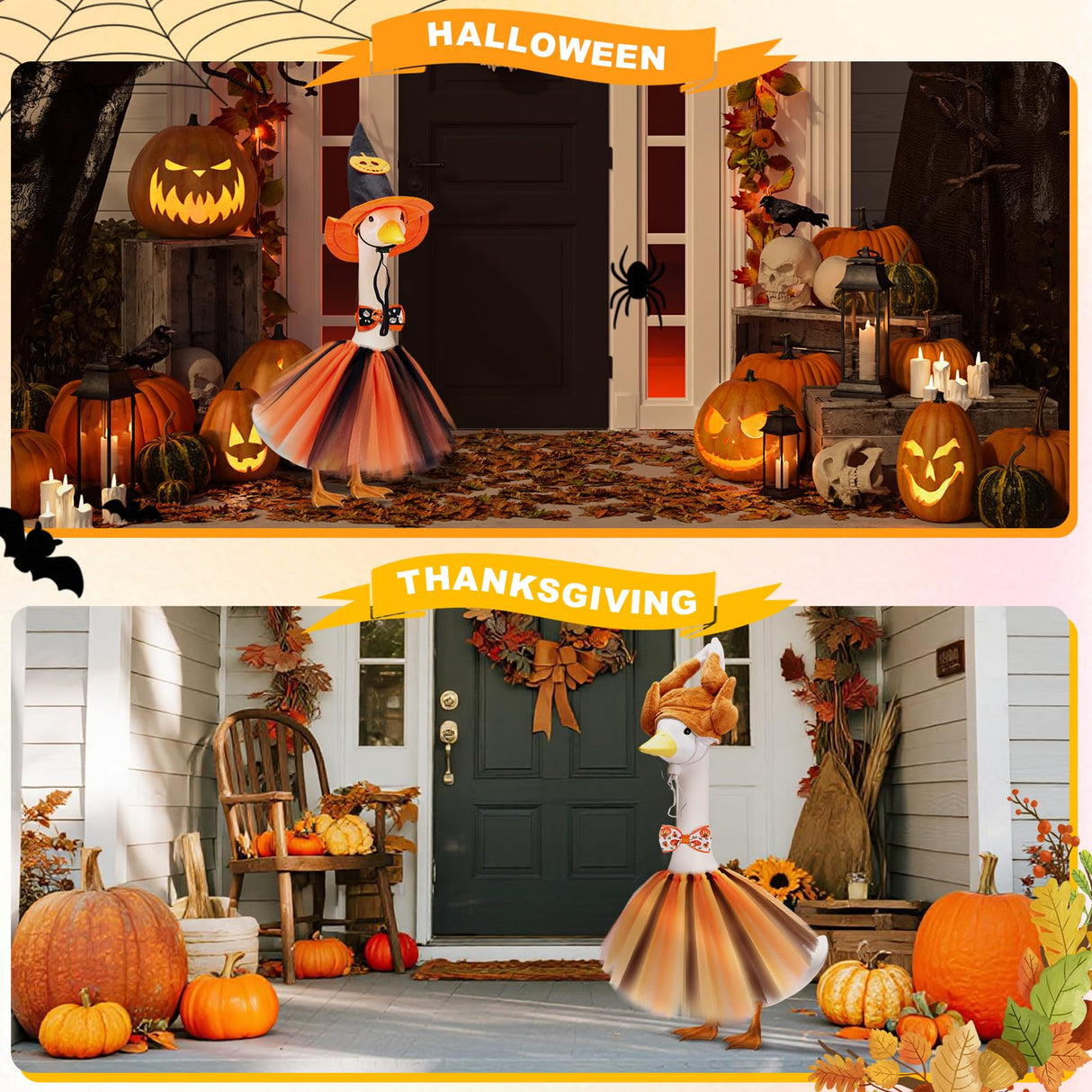 Bafeil Porch Goose Outfits, 8 Set Holiday Porch Goose Clothes for 17/19/23 inch Lawn Geese 4th of July Summer Halloween Christmas All Seasonal Patio Yard Garden Goose Statue Decor