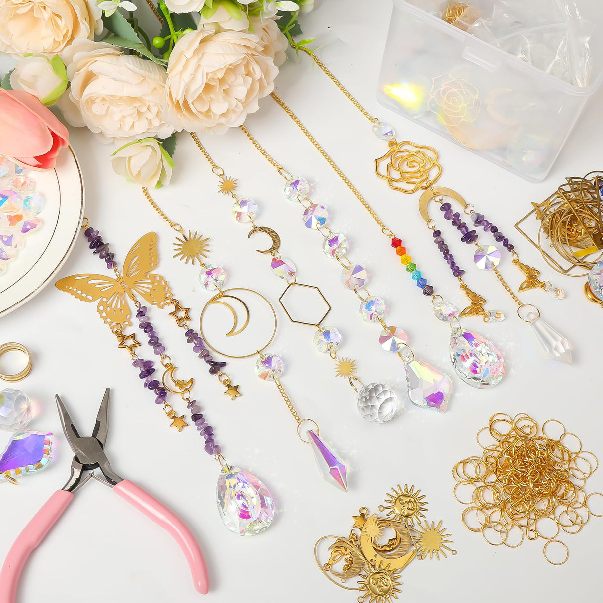 800 PCS DIY Suncatcher Kit Crystal Suncatchers for Windows Hanging Sun Catcher Kits for Adults Suncatcher with Crystals Rainbow Maker for Indoor Window Garden Christmas Decor Wedding Home