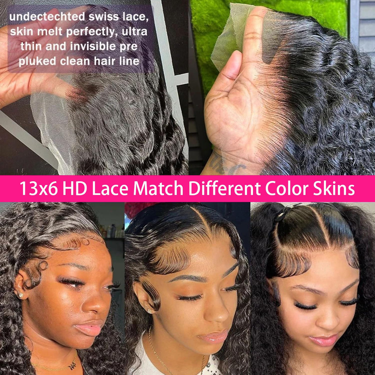 Bling Hair 13x6 Deep Wave Lace Front Wigs Human Hair Pre Plucked Lace Frontal Wigs HD Lace Frontal Wigs 180% Density Transparent Lace Frontal Wig Curly Wigs 30 Inch Natural Color Bleached Knots