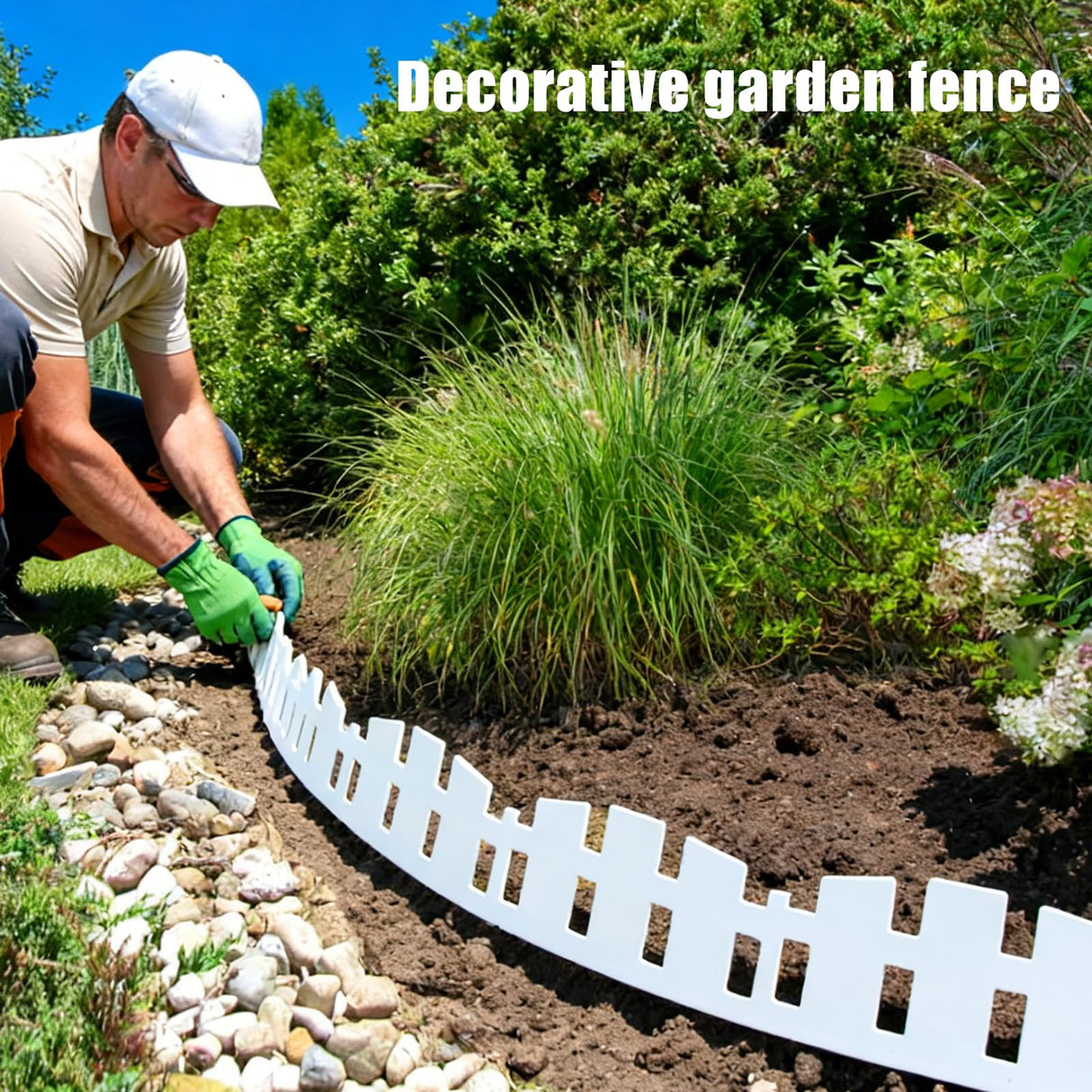Garden Edging 33FT LOLEDE, 4.6IN Tall White Landscape Edging Border with 60 Stakes, Flexible Plastic Lawn Edging for Yard, Flower Beds,Tree Rings, Walkways & Garden Borders(Square-White)