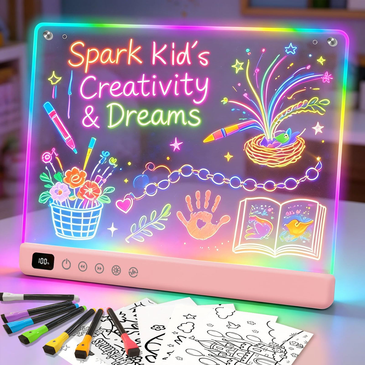 Lumiboard Led Drawing Board with 13 Light Effects, 16" Rechargeable Glow Doodle LED Note Board with Colors, Neon Light Up Drawing Tablet Gifts for Kids for Easter Birthday Christmas Gift Ideas