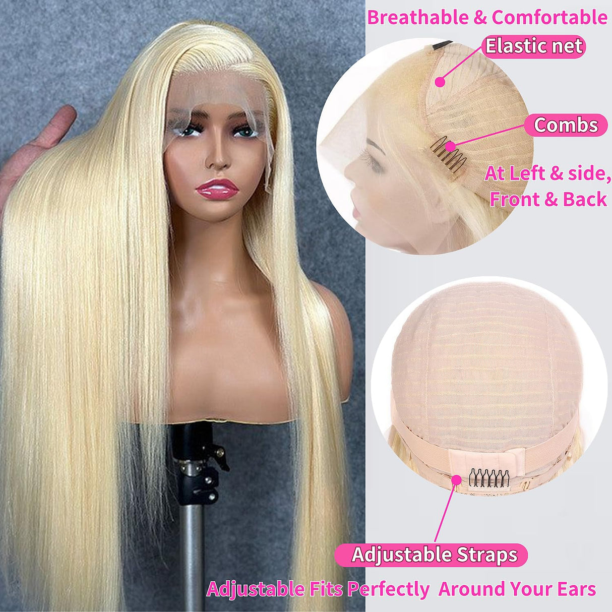 GZX 26 Inch 613 Lace Front Wig Human Hair 13X4 Blonde Straight HD Transparent Lace Frontal Wigs Human Hair Pre Plucked with Baby Hair 180% Density Blonde Glueless Wigs Human Hair