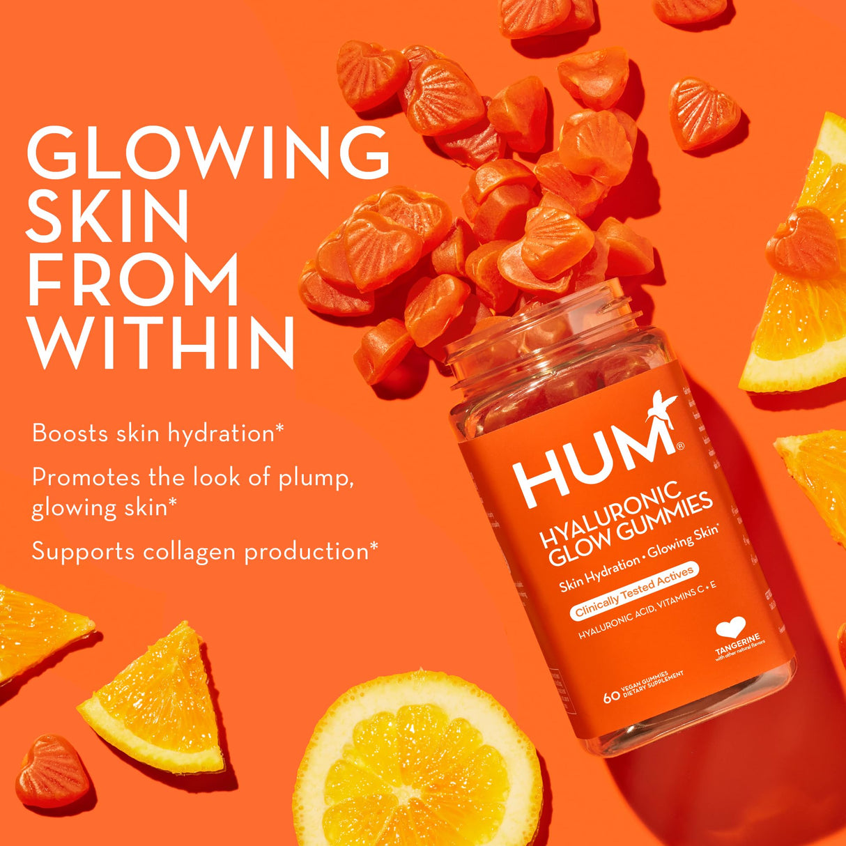 HUM Hyaluronic Glow- Hydrating Skin Supplements for Supporting Collagen Production - Antioxidant-Rich Vitamin C & E for Radiant Glowing Skin - (60-Count)
