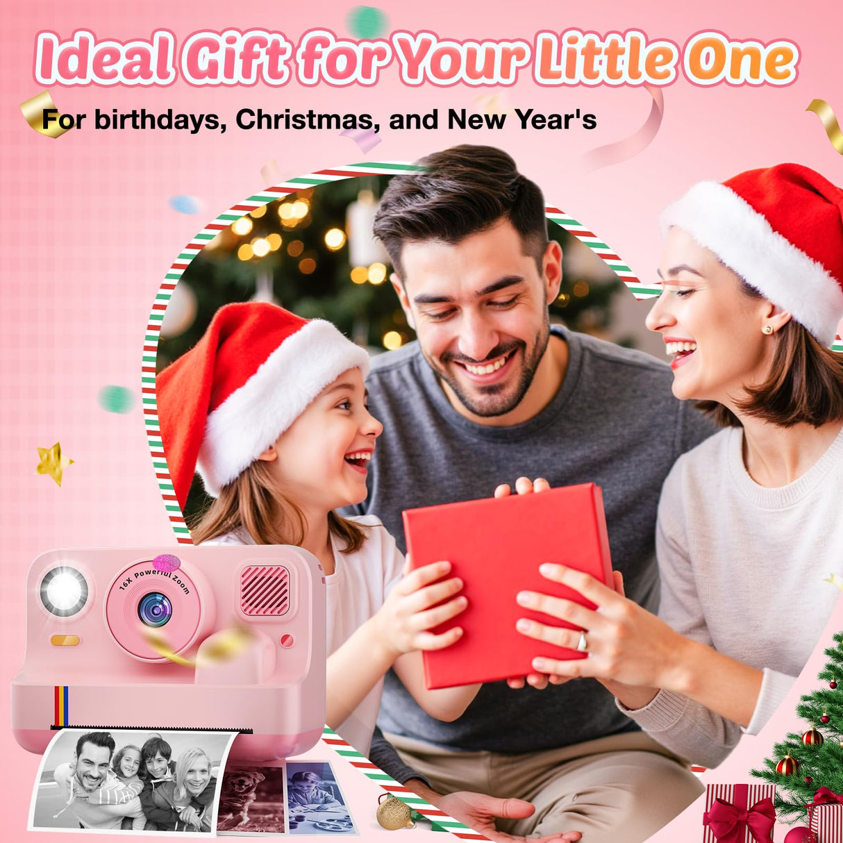 Instant Print Camera for Kids, App Printing, 1080P Video, Dual-Lens Selfie Digital Camera with 32G SD, Christmas Birthday Gifts for Girls Boys 4 5 6 7 8 9 10 11 12 Year Old, Portable Toddler Toy
