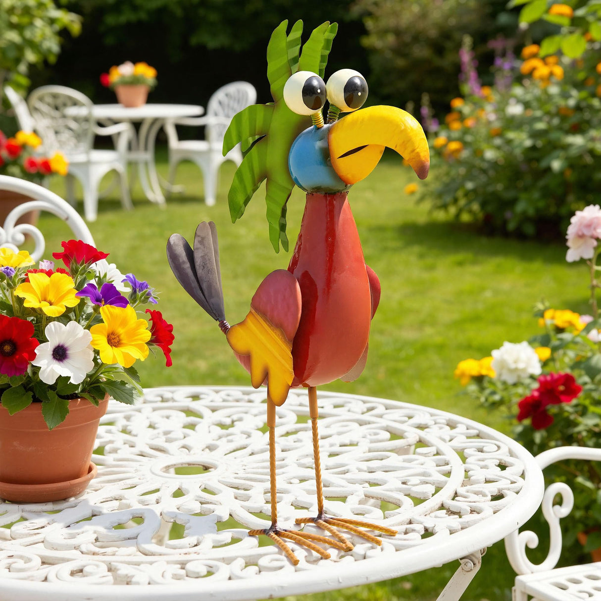 Ultym 19.7" Metal Parrot Yard Art, Outdoor Tiki Bird Sculpture