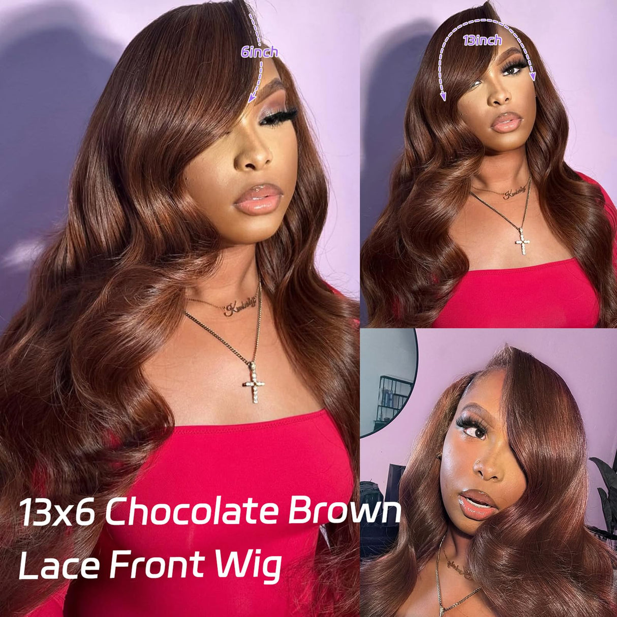 CUMASE 13x6 Chocolate Brown Lace Front Wig 250 Density HD Lace Front Wigs Human Hair Body Wave Lace Frontal Wig Pre Plucked Natural Hairline 4# Brown Wig Human Hair for Women 26 Inch