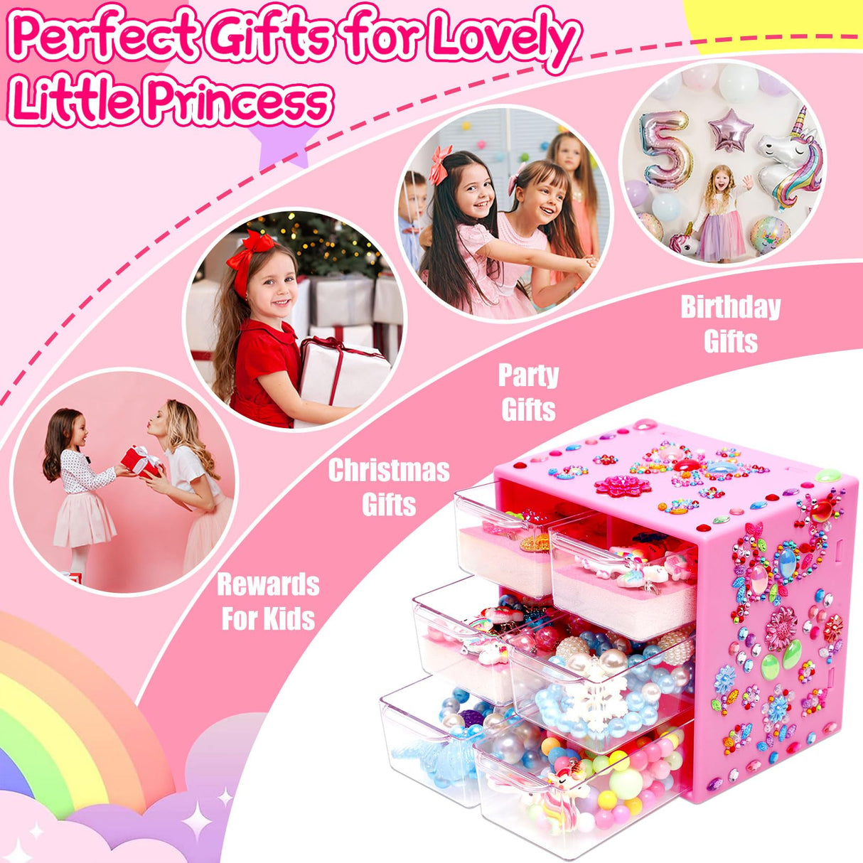 Jewelry Toys-for-Girls, Toddler Girl Toys Age 6-8, Lovely Rings Earrings