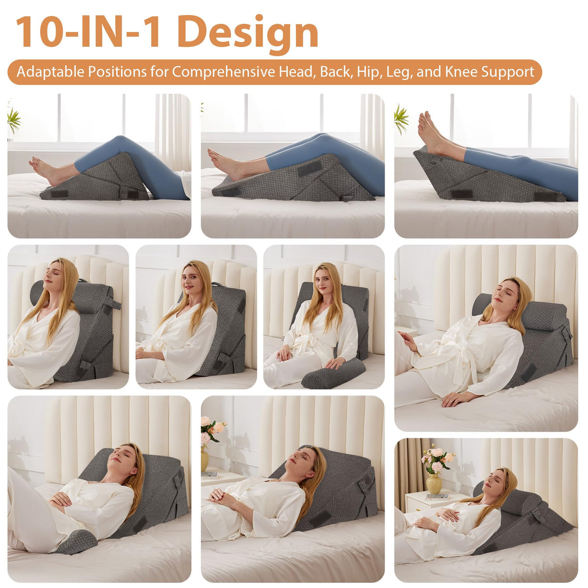 BIEEZZK Orthopedic Bed Wedge Pillow Set 3Pcs, Adjustable Memory Foam, Pillow Wedge for Post Surgery, Back Pain Relief, Triangle Pillows for Acid Reflux, Snoring, GERD, Dark Grey