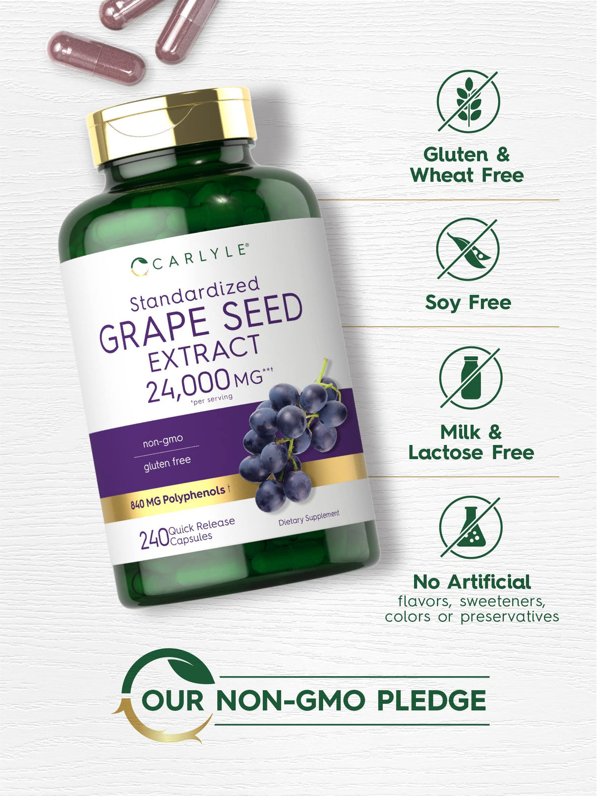 Carlyle Grape Seed Extract | 240 Capsules | Maximum Strength Standardized Extract | Non-GMO, Gluten Free