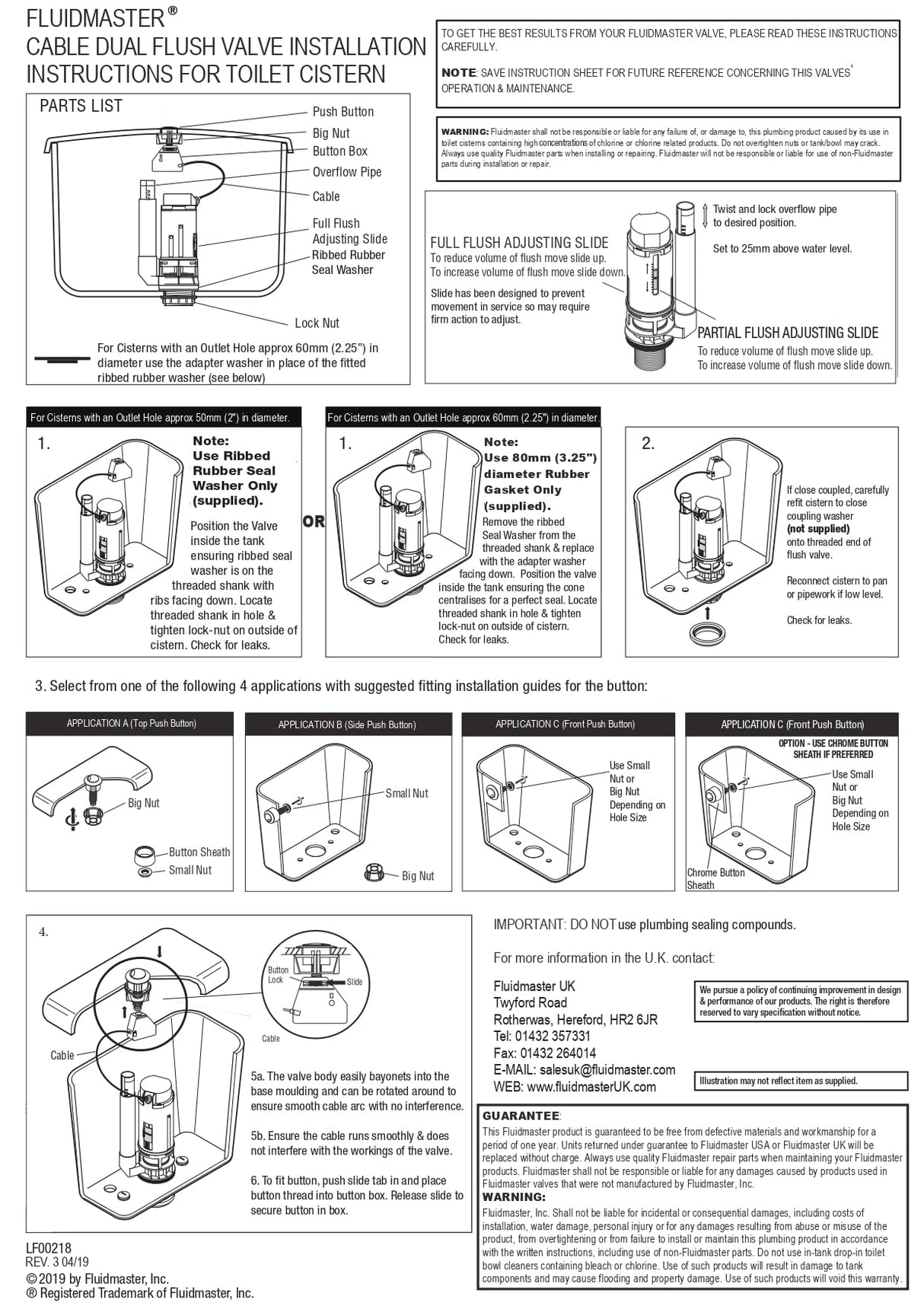 Fluidmaster PRO550UK Top/Side/Front Mounted Dual Flush Valve - White
