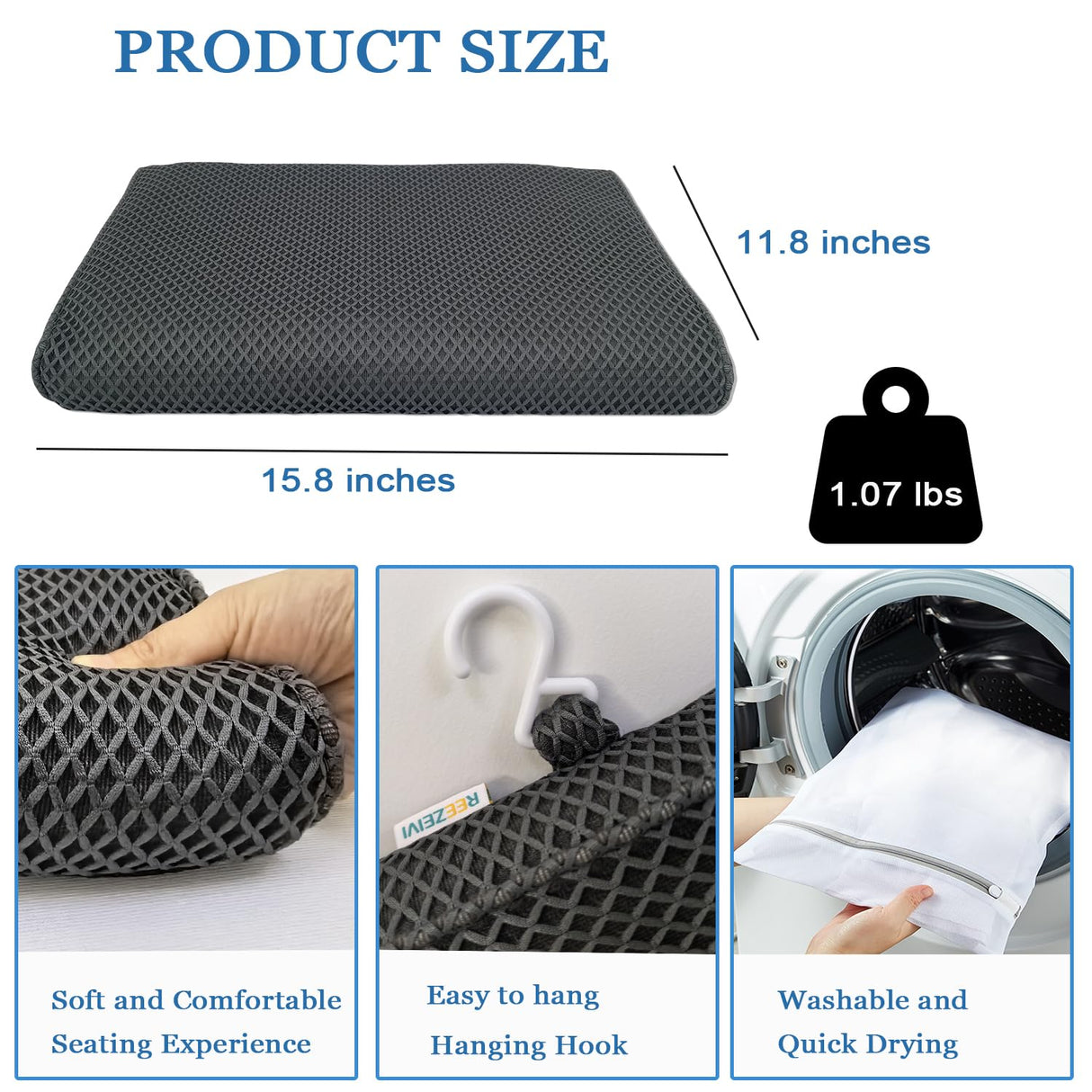 REEZEIVI Shower Seat Cushion with Non-Slip Silicone Bottom,Soft 4D Mesh Fabric,Bathtub Chair Pad for Elderly,Quick Drying and Washable Shower Seat Mat, Design for Elderly, Senior, Handicap,Disabled