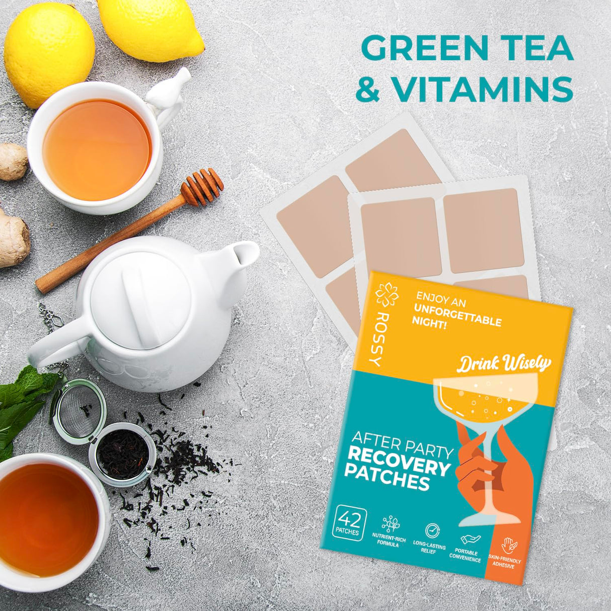 Party Recovery Patch: Fast-Acting Relief for Men and Women with Green Tea, Use Before Drinking, Enjoy No Regret Night and Wake Up Refreshed