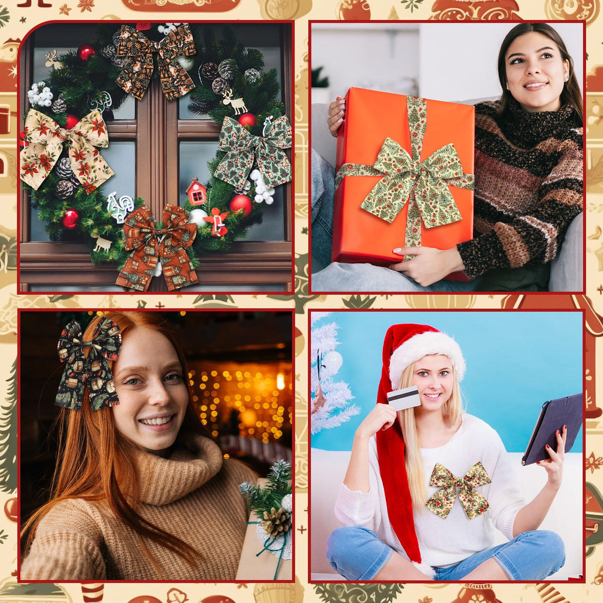 FuWeave 60 Pcs 10 x 10 Inch Vintage Christmas Quilting Fabric Rustic Christmas Fat Squares Patchwork Precut Strips Santa Claus Red Cardinal Fabric Bundles for Xmas Quilting Crafting DIY Craft Sewing