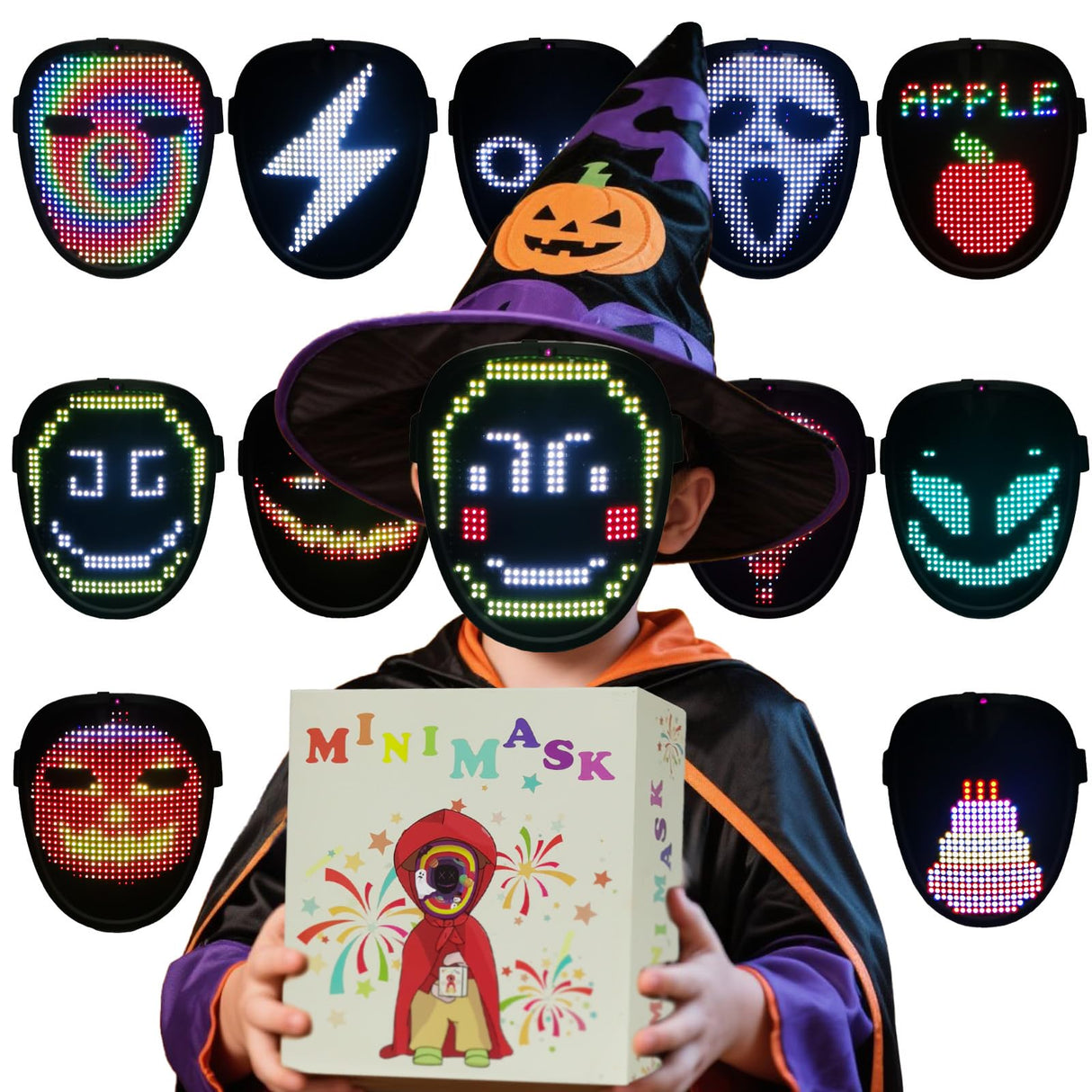 JDBMAOYE Led Mask For Kids,Lighted Up Mask - Led Masks With Gesture Sensing For Halloween Costume Christmas Cosplay Party Cool Gifts