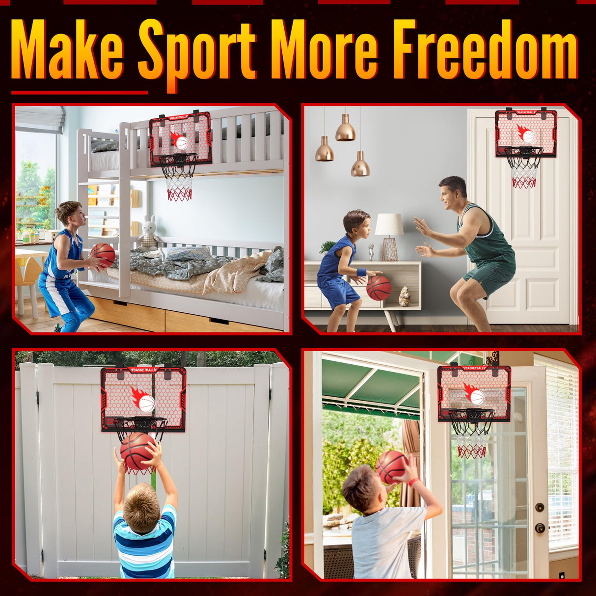 ZIZZ Indoor Basketball Hoop for Kids: Over The Door Basketball Hoop with LED Light & Scoreboard Mini Basketball Hoops with 3 Balls Christmas Birthday Toys Gifts for 5 6 7 8 9 10 11 Year Old Boys Girls