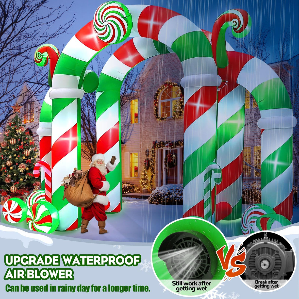 Kalolary 13FT Christmas Archway Inflatables with LED Light, Giant Xmas Candy Arch Inflatable Stereoscopic Blow up Christmas Outdoor Yard Decorations for Square Shopping Mall Lawn Garden Holiday Party