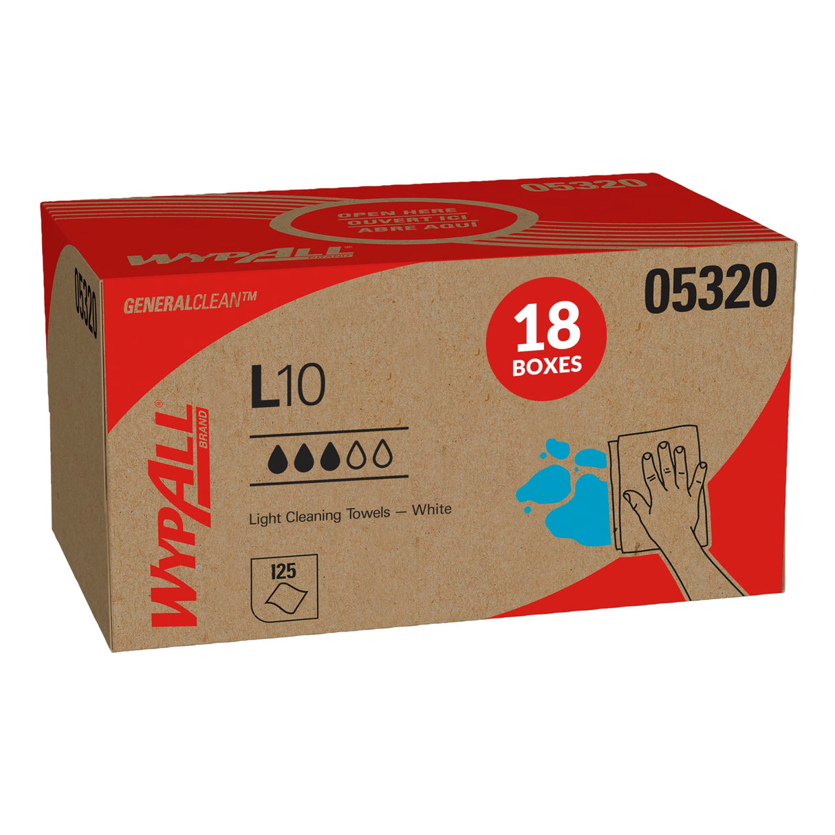 WypAll GeneralClean L10 Cloths Light Cleaning Wipes (05320), Pop-Up Box, Bulk Paper Wipers, White (18 Packs of 125 Sheets, 2,250 Sheet Total)