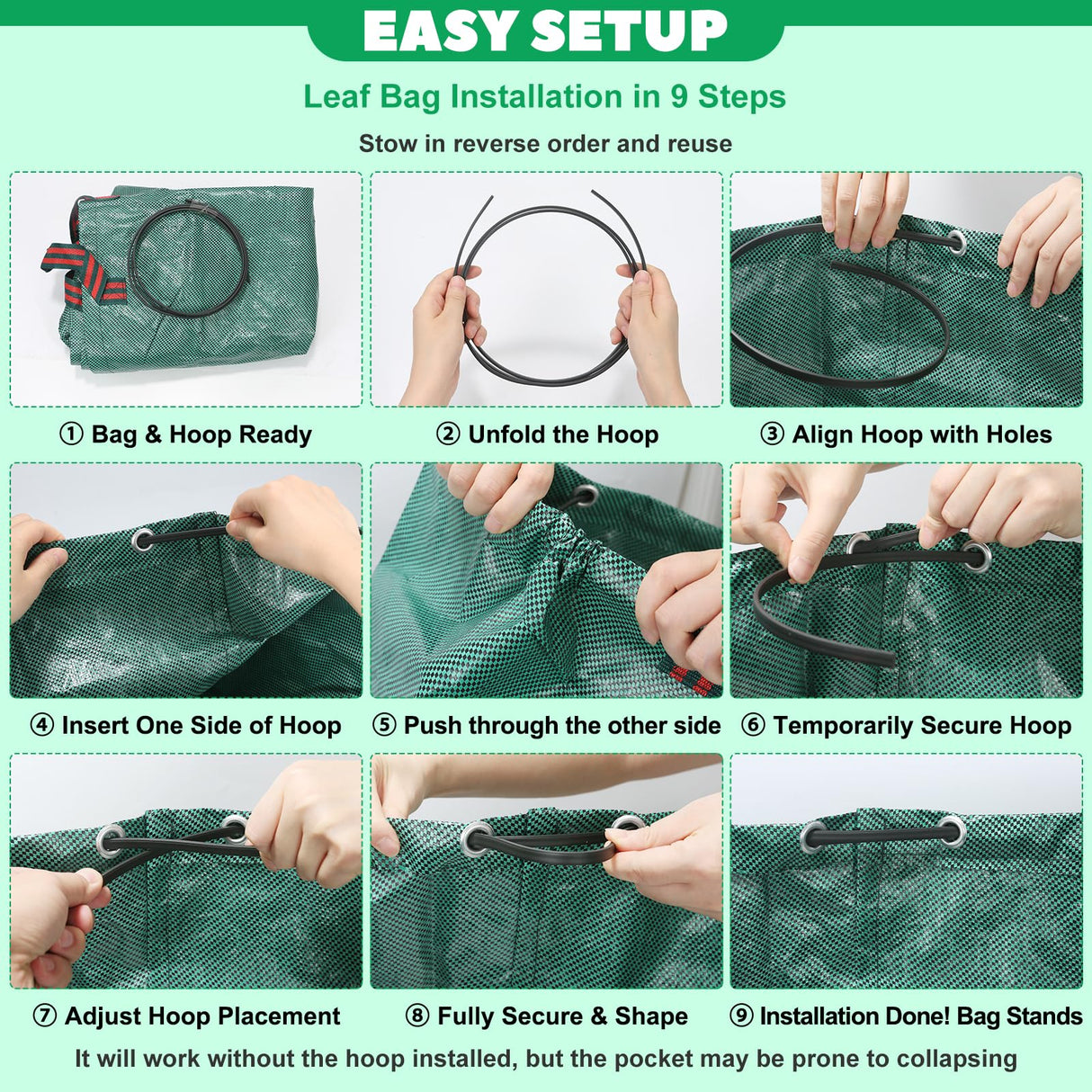 72 & 32 Gallon Reusable Yard Waste & Lawn and Leaf Bags with Handles - Tear Resistant Garden Trash Bags for Seasonal Cleanup, Patio, Lawn & Leaf Collection, Grass Clippings, Collapsible with Gloves