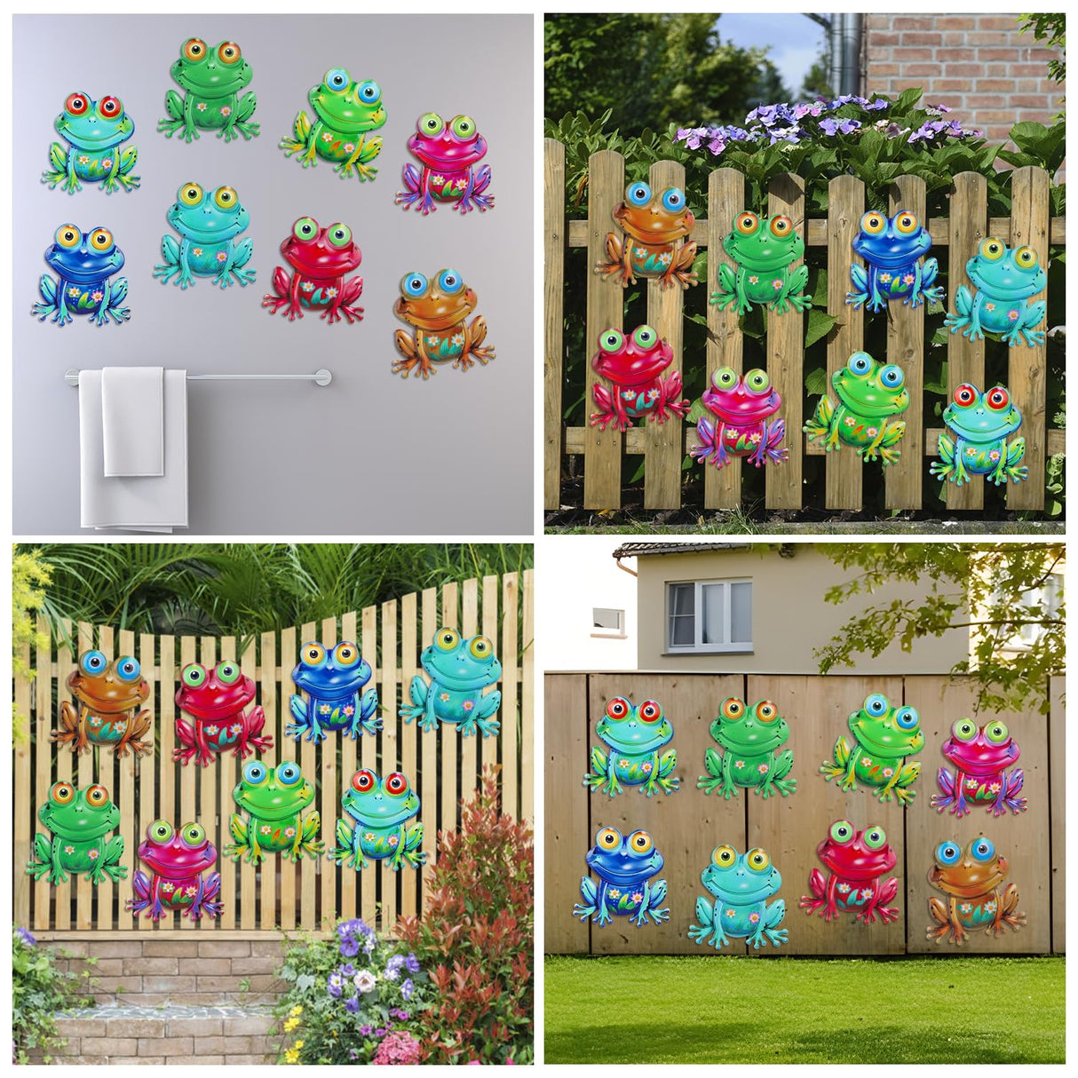 Junware Metal Frog Wall Decor, 8 Pcs Frogs Wall Art Sculptures Hanging Sculpture Decoration, Outdoor Fence Arts for Home Garden, Fence, Patio, Yard, Bedroom Outside Gifts for Adults