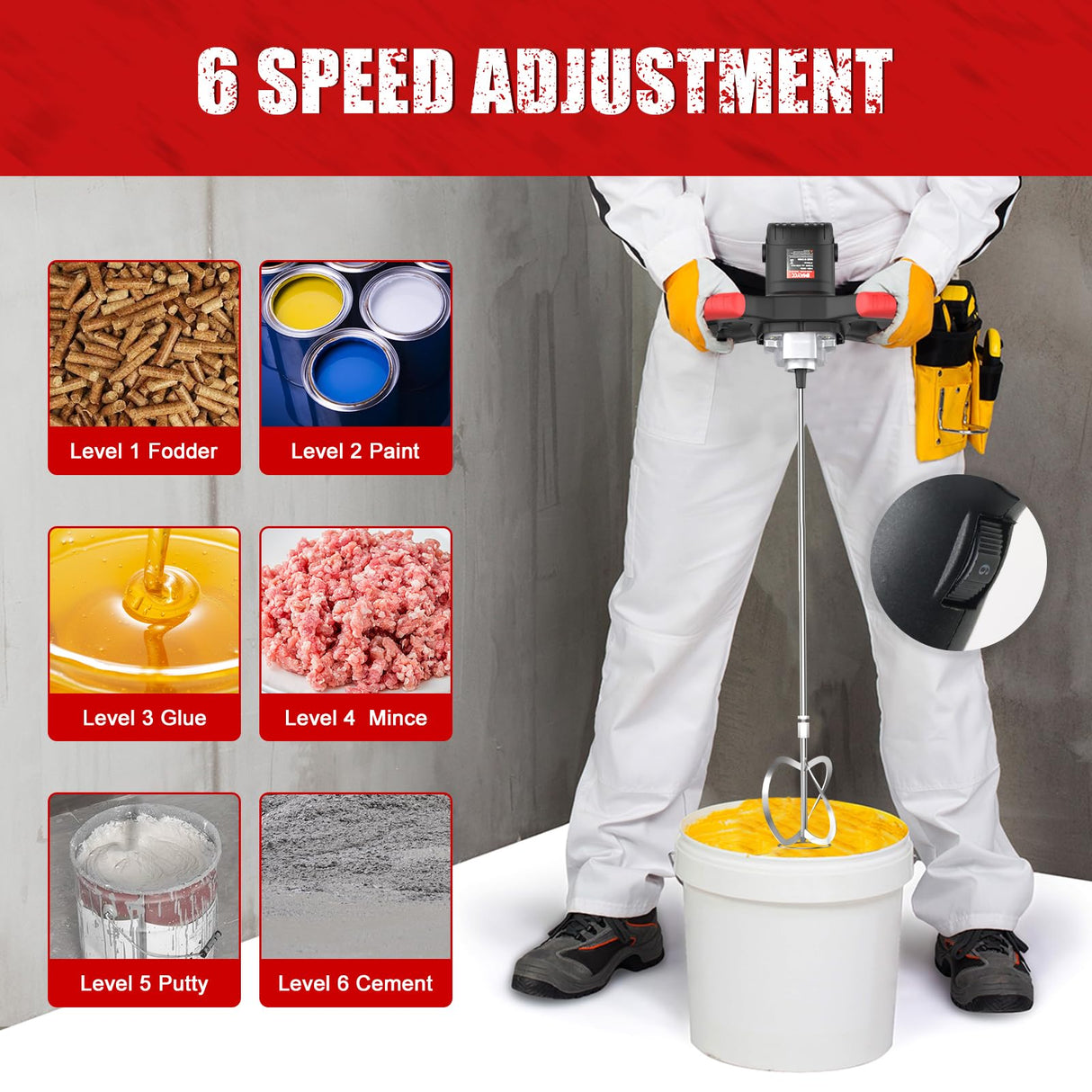 IMAYCC Cement Mixer 2100W, Portable Concrete Mixer, 110V Handheld Mud Mixer for Motar,Paint, Grout, Plaster, Thinset,Fodder Stirring Tool